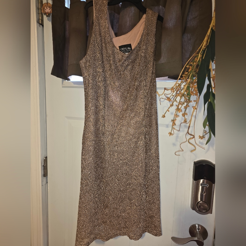 Onyx Nite Metallic Brown Sleeveless Midi Dress